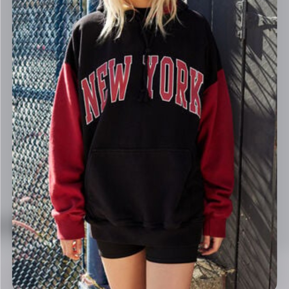 Brandy Melville Red and black color block New York hoodie